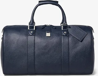 Navy Boston Branded Leather Travel bag