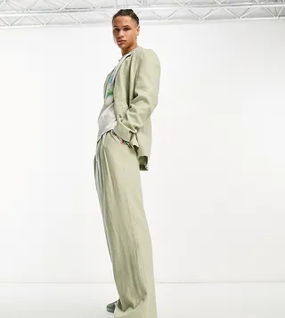 COLLUSION oversized linen wide leg pants in sage green - part of a set