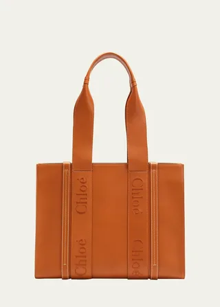 Woody Medium Leather Tote Bag