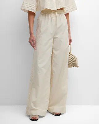 Lace-Trim Wide-Leg Pants