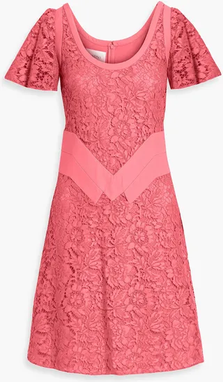 Crepe-paneled cotton-blend corded lace mini dress