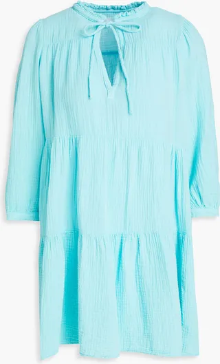 Giselle tiered crinkled cotton-gauze mini dress