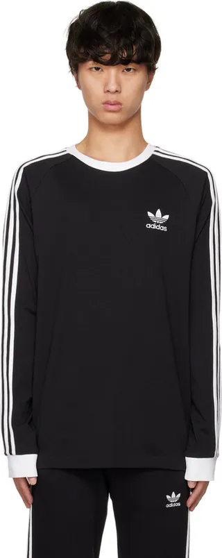 adidas Originals Black Adicolor Classics 3-Stripes Long Sleeve T-Shirt