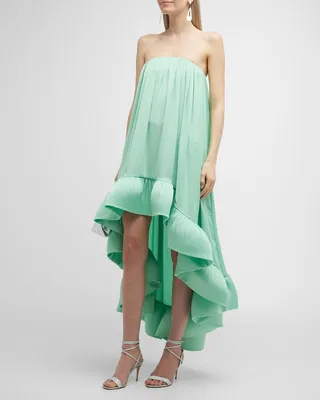 Alfi Strapless High-Low Ruffle-Hem Dress