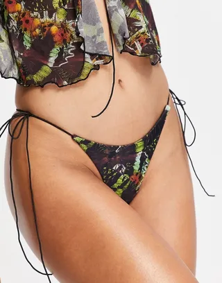 Jaded London high leg tie side bikini bottom in butterfly print