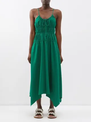 Ruched Twill Midi Dress