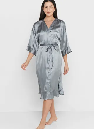 Frill Hem Detail Solid Robe
