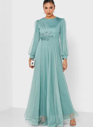Embroidered Waist Tulle Dress