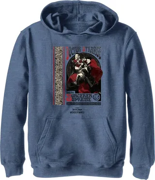 Boy's Marvel Doctor Strange in the Multiverse of Madness Strange and Wong Poster Pull Over Hoodie - Navy Blue Heather - Small