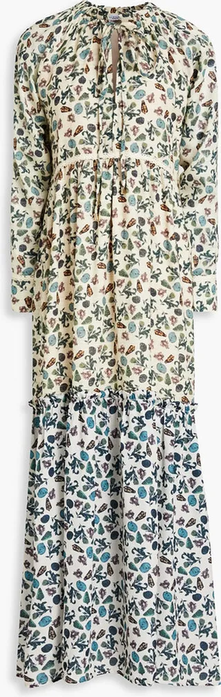 Metallic printed cotton-blend mousseline midi dress