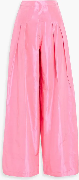 Pleated silk-taffeta wide-leg pants