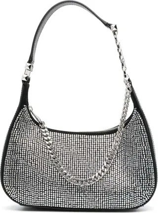 Black Piper Pouchette With All-over Crystal Embellishment In Leather Woman