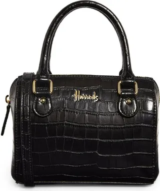 Harrods Mini Croc-Embossed Barrel Bag