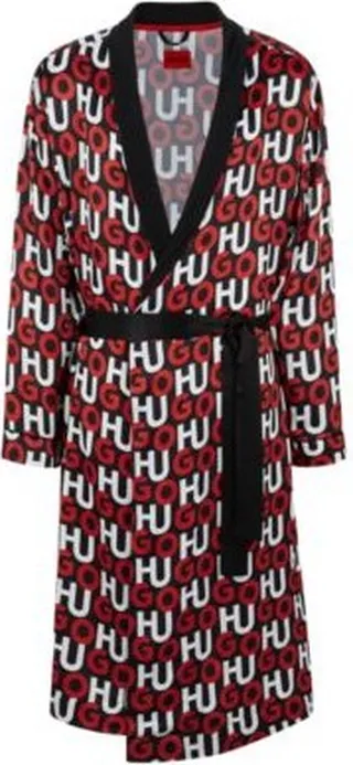 Satin dressing gown with stacked-logo motif