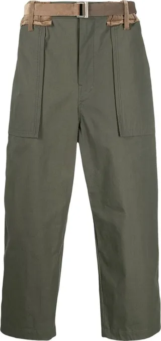 Cropped Leg Cotton Blend Trousers
