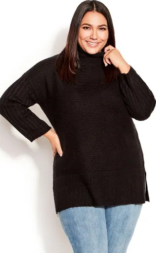 AVENUE | Women's Plus Size Oversize Cowl Sweater - black - 16W