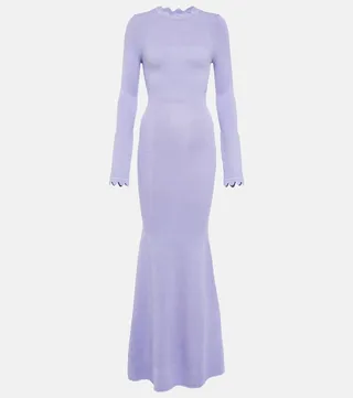 Scalloped semi-sheer knit maxi dress