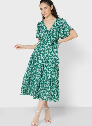 Ruffle Sleeve Printed Dress