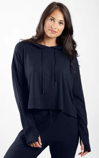 90 Degree By Reflex Womens Casual Fit Long Sleeve Hooded Basic Sweatshirt - Blue X Large