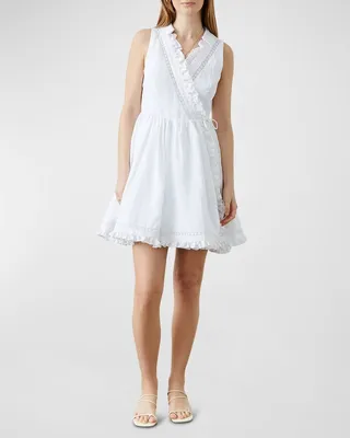 Amella Ruffle-Trim Linen Wrap Mini Dress