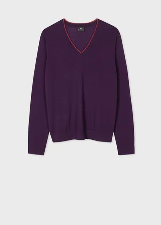 Women's Purple Wool-Blend V Neck Sweater