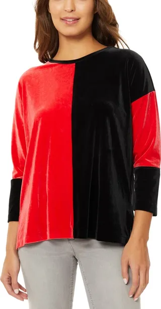 Jones New York Women's Stretch Velour Color Block Tunic Top