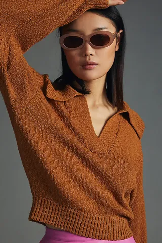 Maeve V-Neck Polo Sweater Yellow