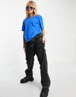 Only crewneck t-shirt in bright blue