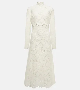 Embroidered wool-blend midi dress