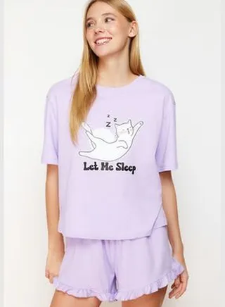 Lila Animal Single Jersey Knitted Pajama Set