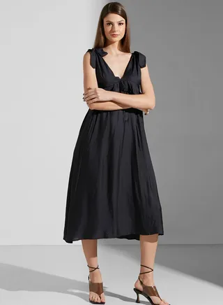 Plunge Neck Ruffle Detail Dress