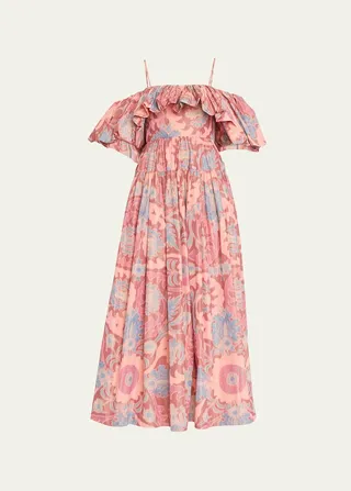 Izra Cold-Shoulder Ruffle Midi Gown