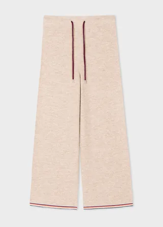 Women's Beige Merino Wool Wide Leg Lounge Sweatpants