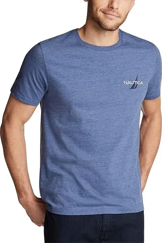 Nautica Men's Short Sleeve Logo Series Graphic Tee (Blue Indigo Heather) Men's T Shirt