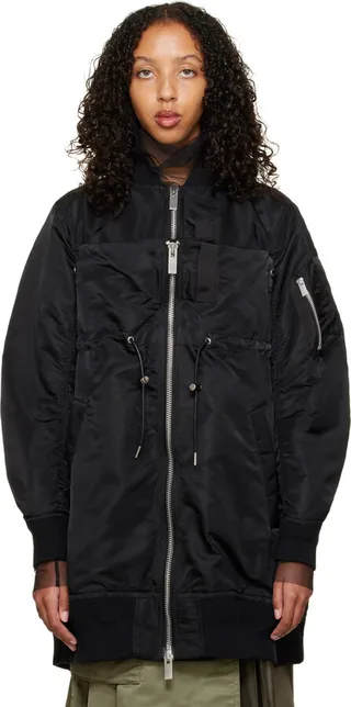 sacai Black Paneled Bomber Jacket