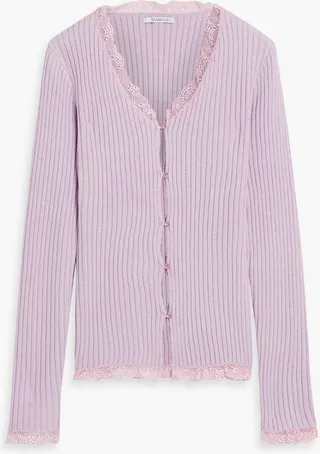 Tansy lace-trimmed ribbed-knit cardigan