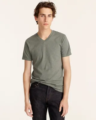 Garment-dyed slub cotton V-neck T-shirt