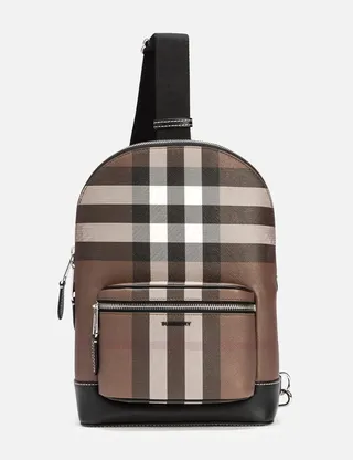 Check and Leather Crossbody Backpack