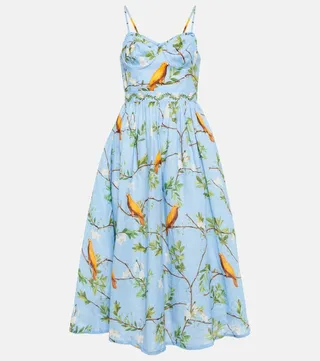 Acacias Aves printed linen midi dress