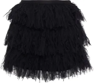 Tiered fringed tulle mini skirt