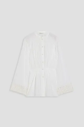 Lace-trimmed striped cotton-gauze shirt