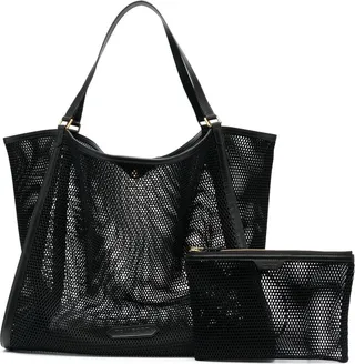 Leather-Trimmed Mesh Shoulder Bag