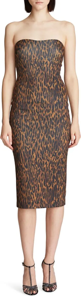 Emilia Leopard Print Strapless Scuba Body-Con Dress