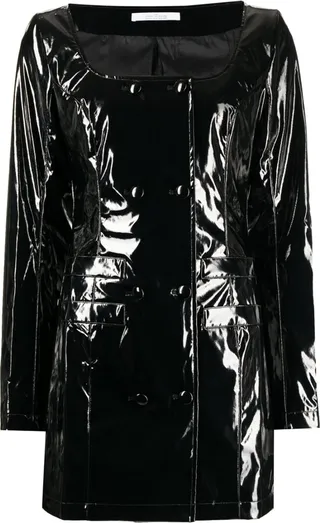 Patent-Finish Double-Breasted Dress