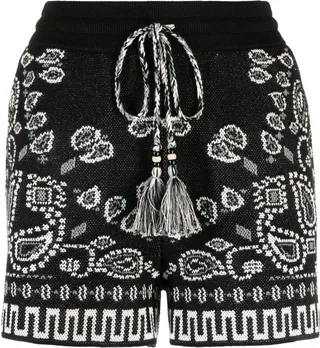 Black Bandana Pattern Drawstring Shorts