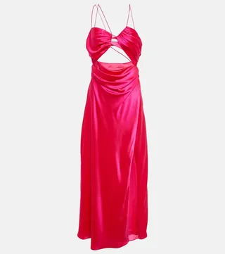 Asymmetric silk satin gown