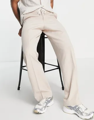 ASOS DESIGN wide smart sweatpants in stone