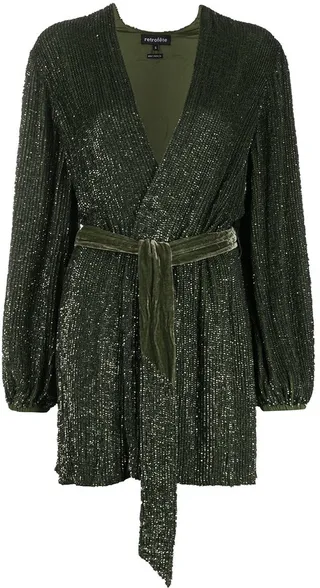 Glitter-Embellished Wrap Dress