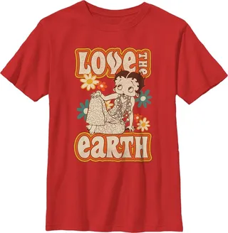 Boy's Betty Boop Love the Earth T-Shirt - Red - Large
