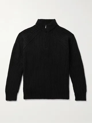 Ribbed Wool and Cashmere-Blend Half-Zip Sweater